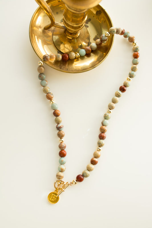 African Opal Jasper Necklace- Initial