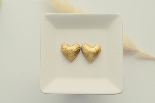 Gold Puff Heart Large Studs