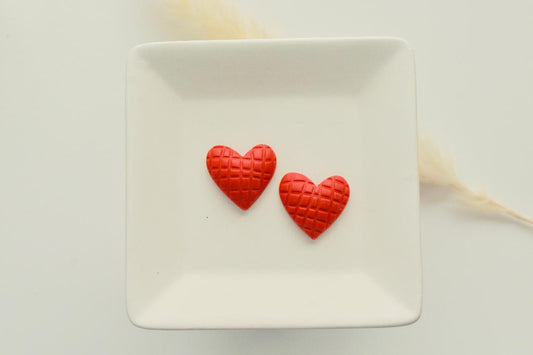 Red Puff Heart Large Studs